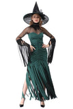 BFJFY Halloween Women's Costume Green Tassel Witch Cosplay Dress Outfit - BFJ Cosmart