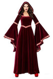 BFJFY Women's Wine Red Vampire Halloween Costume Medieval Court Retro Robe Dress - BFJ Cosmart