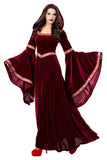 BFJFY Women's Wine Red Vampire Halloween Costume Medieval Court Retro Robe Dress - BFJ Cosmart