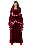 BFJFY Women's Wine Red Vampire Halloween Costume Medieval Court Retro Robe Dress - BFJ Cosmart