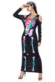 BFJFY Halloween Women Flower Skull Skeleton Scary Cosplay Long Dress - BFJ Cosmart