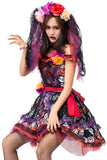 BFJFY Halloween Women's Rose Skull Pattern Ghost Bride Cosplay Costume - BFJ Cosmart
