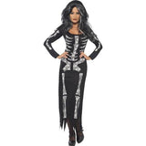 BFJFY Halloween Costume Women Skull Pettern Scary Bones Long Dress - BFJ Cosmart