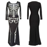 BFJFY Halloween Costume Women Skull Pettern Scary Bones Long Dress - BFJ Cosmart