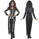 BFJFY Halloween Costume Women Skull Pettern Scary Bones Long Dress - BFJ Cosmart