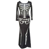 BFJFY Halloween Cosplay Costume Women Skull Pettern Scary Bones Long Dress - BFJ Cosmart