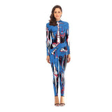 BFJFY Halloween Women's Scary Skull Bleeding Eyes Pattern Bodysuit - BFJ Cosmart