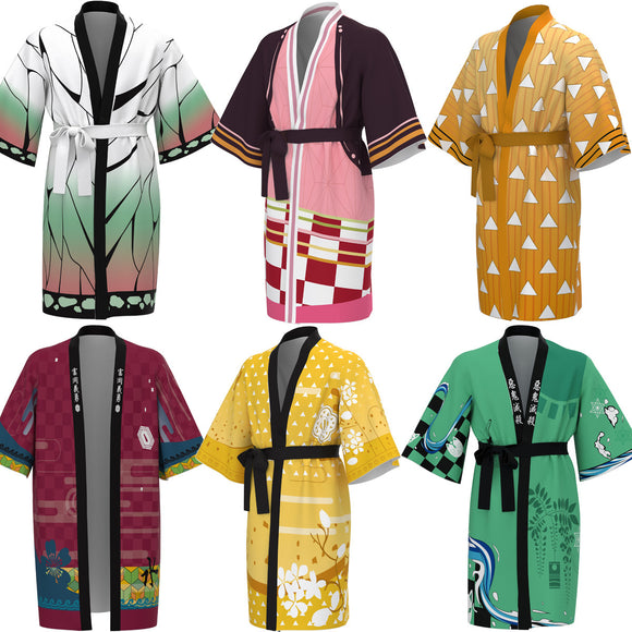 Demon Slayer Kimono Short Sleeve Cover Up Kimono Cosplay Costume Halloween Carnival Outfits for Kids Adult