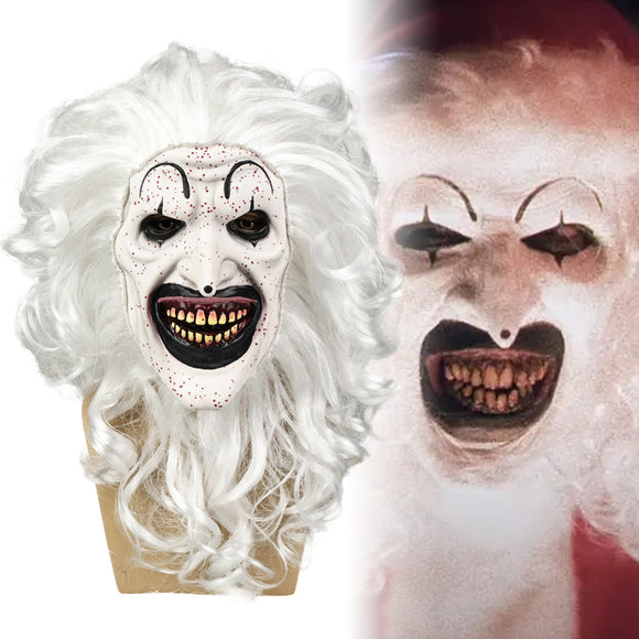 TERRIFIER 3 Horror Clown Mask with Wig Halloween Masquerade Fancy Dress Up Party Cosplay Prop