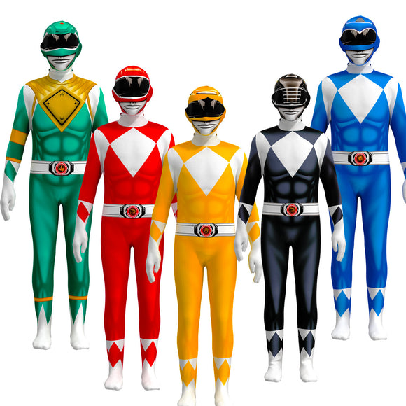 Mighty Morphin Power Rangers Jumpsuit Cosplay Costume Halloween Carnival Dress Up Outfits