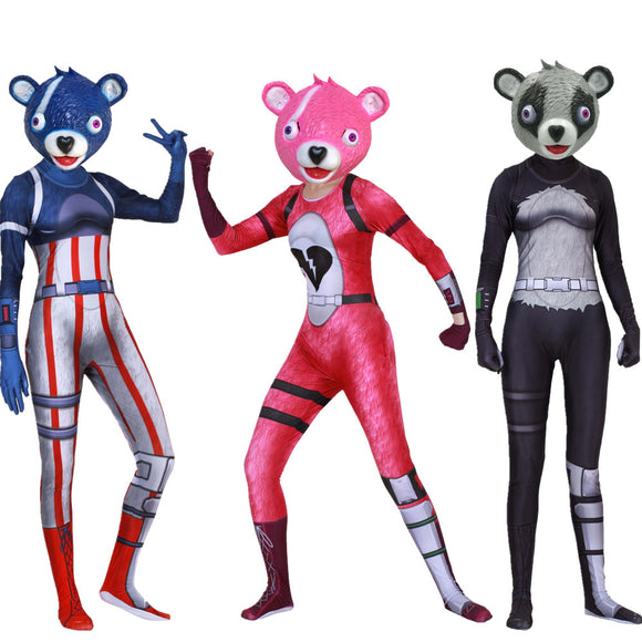 Fortnite Costume Cosplay Cuddle Team Panda Woman & Man Jumpsuit + Mask Halloween - BFJ Cosmart
