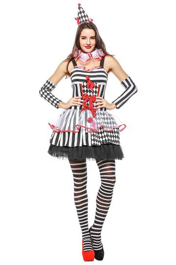 BFJFY Women Circus Clown Party Striped Dress Outfit For Halloween Cosplay - BFJ Cosmart