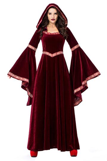 BFJFY Women's Wine Red Vampire Halloween Costume Medieval Court Retro Robe Dress - BFJ Cosmart