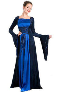 BFJFY Luxury Retro Women Long Dress Halloween Cosplay Costume Navy Blue - BFJ Cosmart
