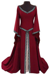 BFJFY Women V Neck Long Sleeve Medieval Long Dress Halloween Cosplay Costume - BFJ Cosmart