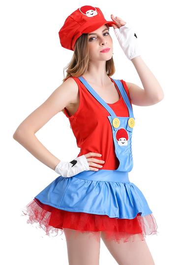 BFJFY Womens Super Mario Dress Up Party Halloween Costume Cosplay Red - BFJ Cosmart