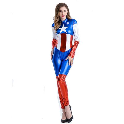 BFJFY Women Superhero Halloween Costume Captain America Cosplay Jumpsuit - BFJ Cosmart
