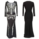 BFJFY Halloween Cosplay Costume Women Skull Pettern Scary Bones Long Dress - BFJ Cosmart