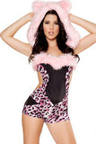 BFJFY Women Sexy Pink Faux Fur Leopard Catlady Halloween Cosplay Costume - BFJ Cosmart