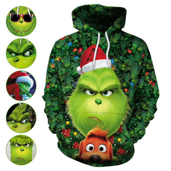 Christmas The Grinch Hoodies Sweatshirts cosplay costume Grinch 3D Printing zipper - BFJ Cosmart