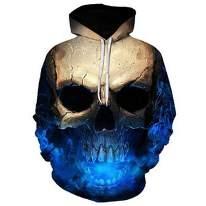 BFJmz Blue Flame Skull 3D Printing Coat Leisure Sports Sweater Autumn And Winter - BFJ Cosmart