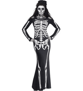 BFJFY Scary Bones Skull Long Dress Women's Halloween Cosplay Costume - BFJ Cosmart