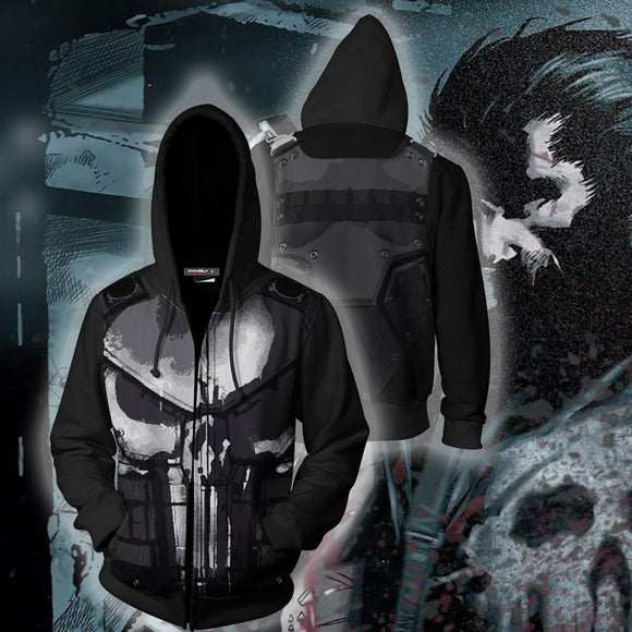 Marvel punisher 3D digital print zipper hooded sweater cosplay costume - BFJ Cosmart
