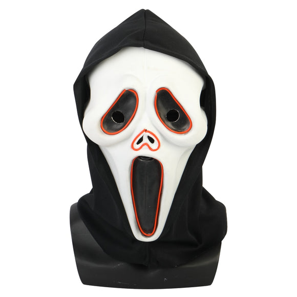 Halloween Ghost Face Mask Costume Luminous Scream Adult Scary Horror LED Mask Masquerade Costume Prop - BFJ Cosmart