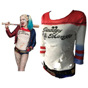 Batman Arkham Asylum City 2016 Suicide Squad Harley Quinn Costume T Shirt Daddy's Lil Monster T-Shirt Joker Cosplay Costumes - BFJ Cosmart